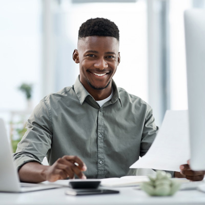 college student at computer