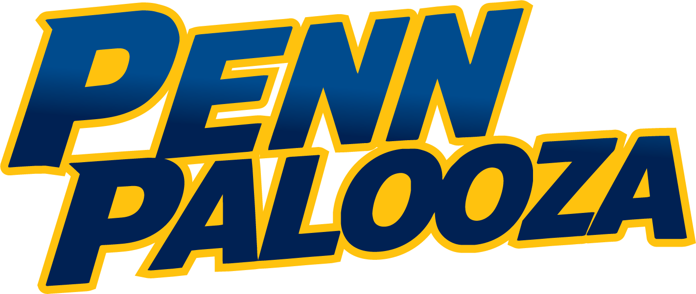 Penn Palooza event logo featuring bold blue lettering outlined in gold, with the words “Penn Palooza” on a black background.