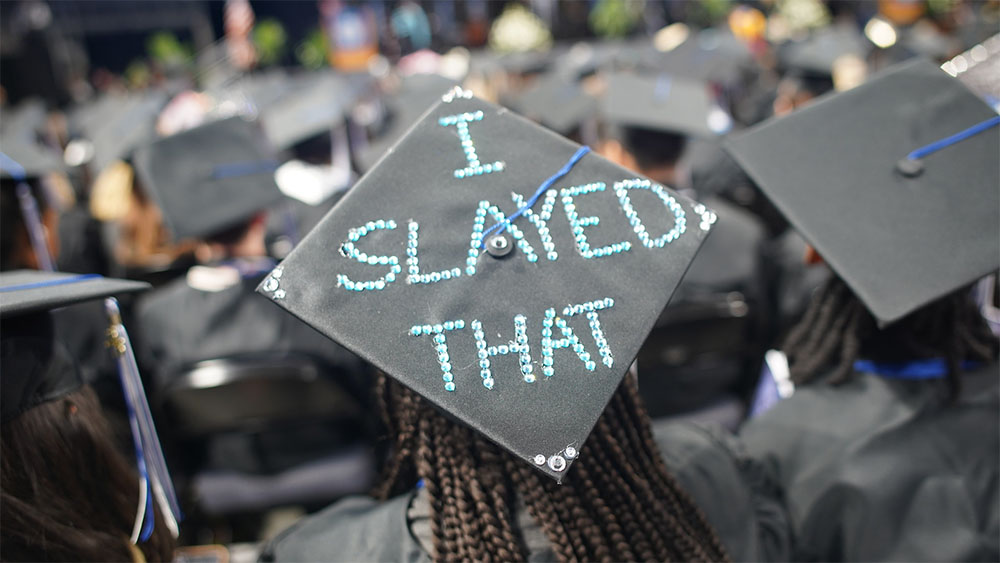 "I slayed that" on graduation cap